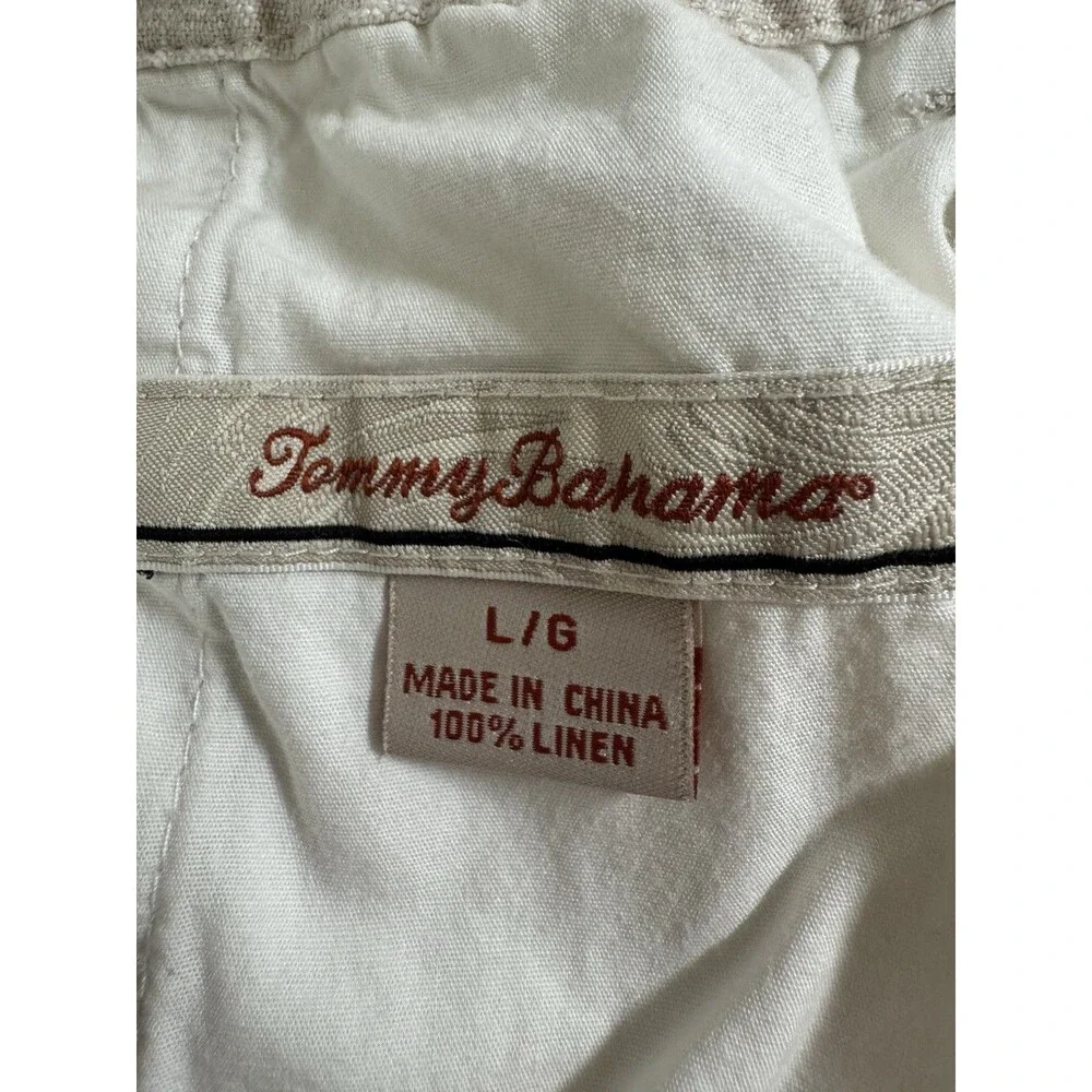 Men’s Tommy Bahama Relax 100% Linen Drawstring Cargo Beige Pants Size L 34x33